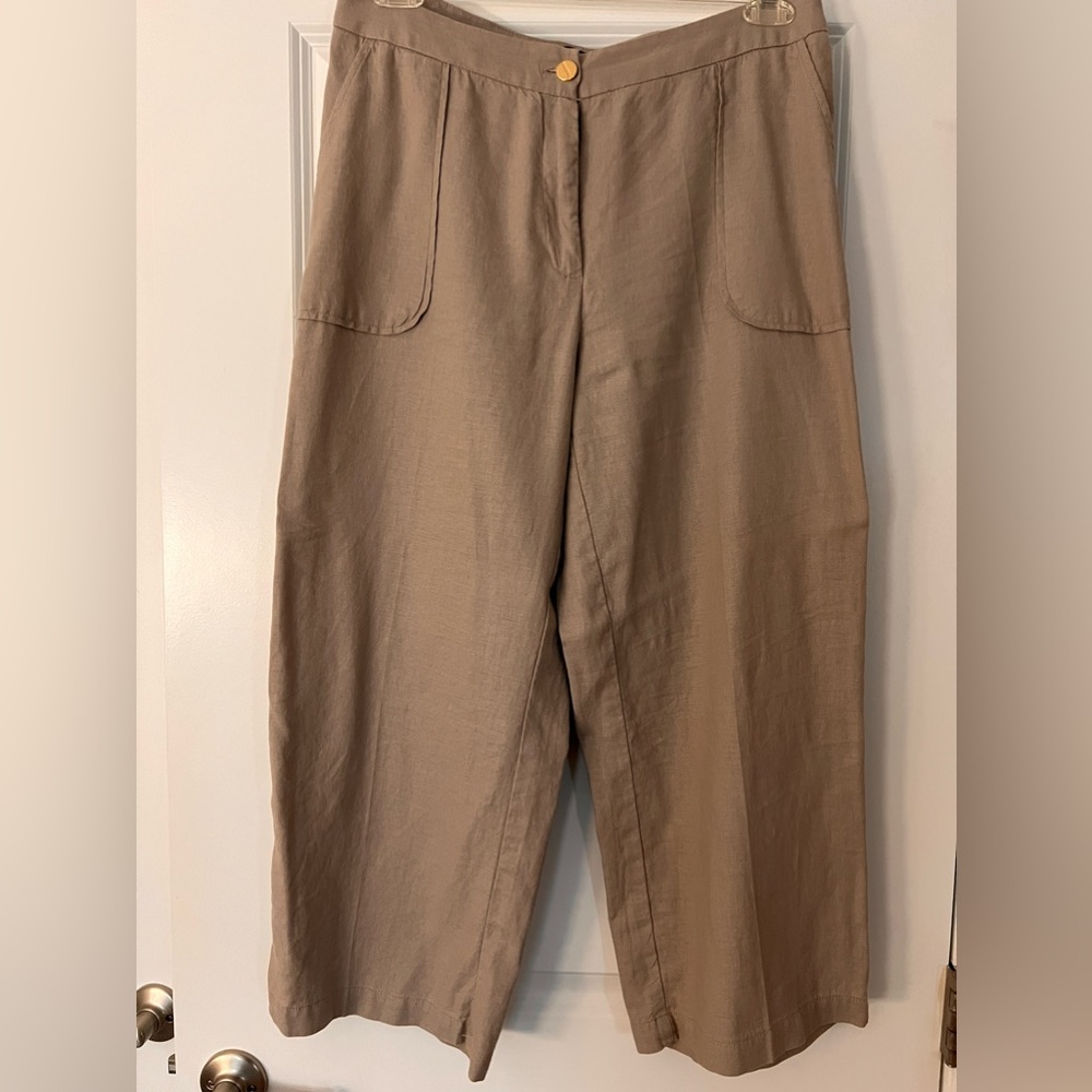 Jones New York wide leg crop linen pants, tan, size 10